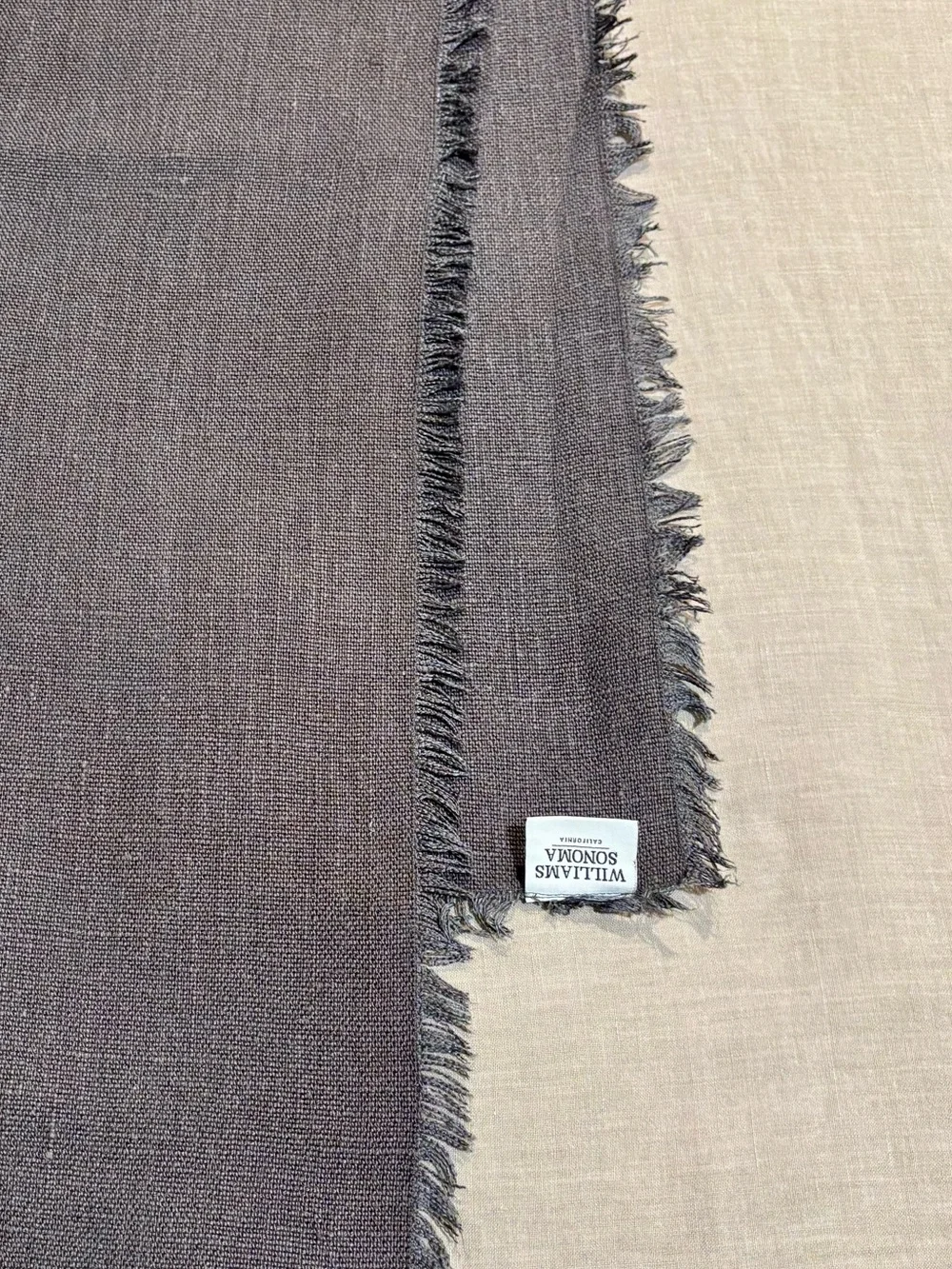 Williams Sonoma Fringed Linen Table Runner in Charcoal Gray 112”